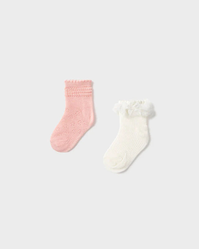 2 Sock Pair Pink & White